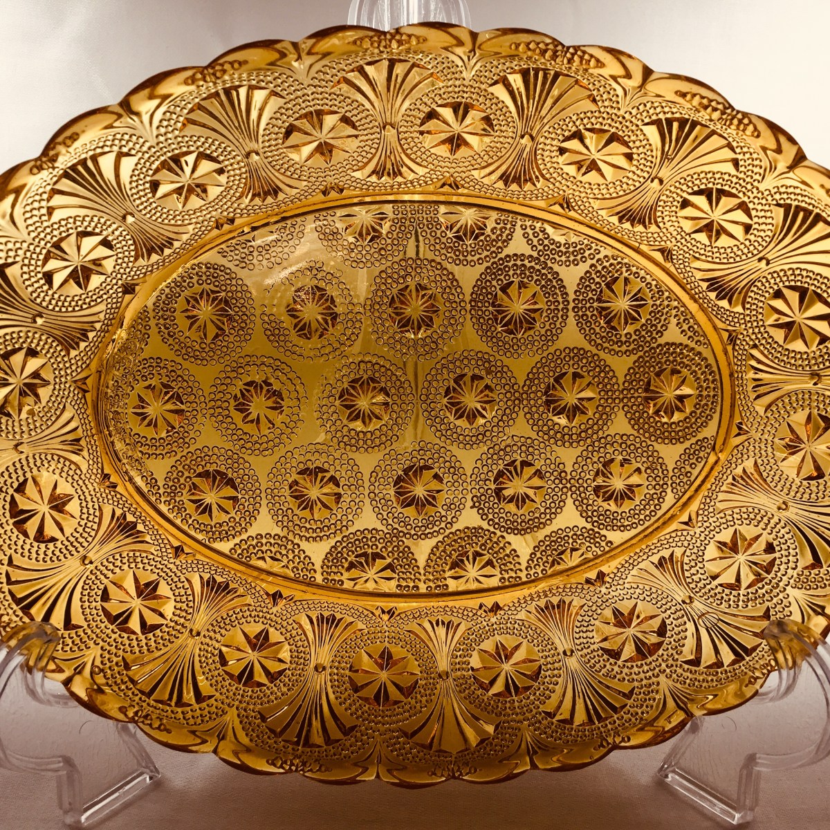 Greener & Co., Rd. No. 71736 Amber Pressed Glass Dish